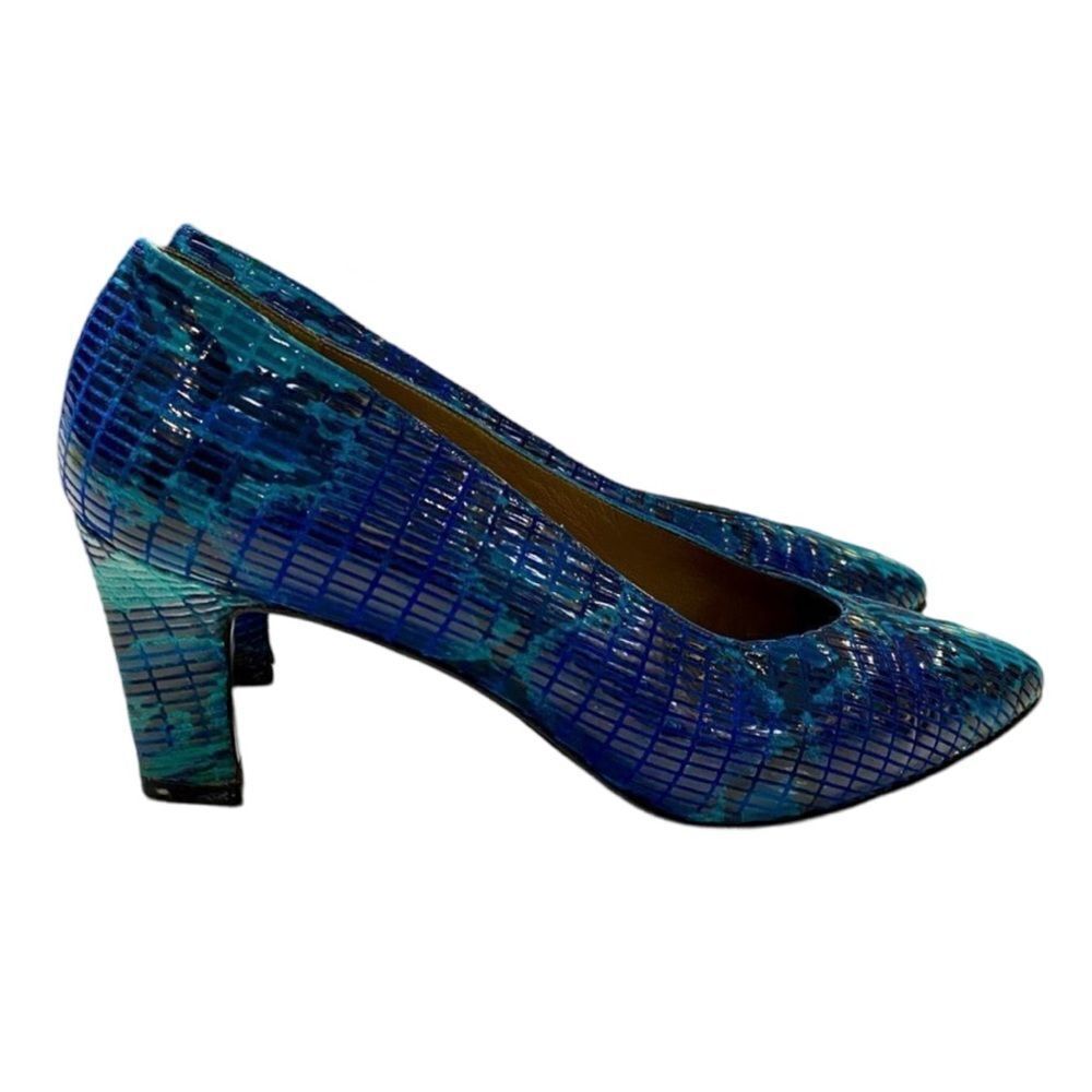 RARE 1980’s Disco Style Stuart Weitzman Teal Blue Snakeskin Embossed Heels